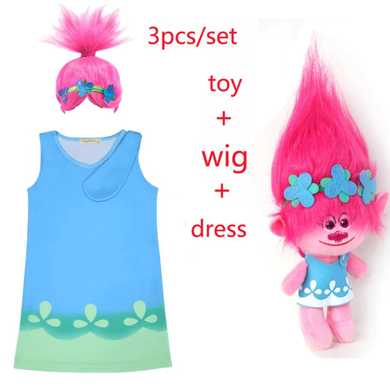 Children trolls Dress toy Costumes Girls Summer dress For Party Kids poppy lace Dresses Princess Dress