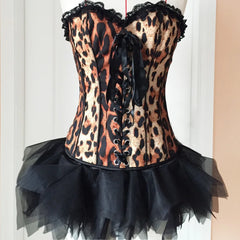 UTMEON Burlesque leopard printing corsets Feral Charm Leopard Deluxe shapers Animal Costume with Tutu Skirt