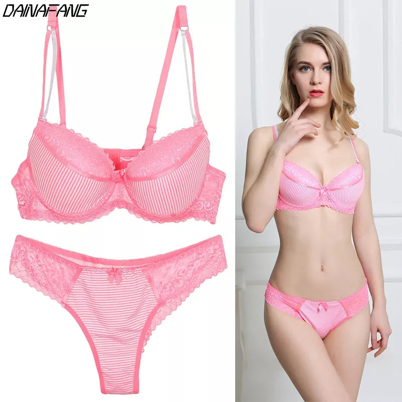 New Push Up Bras Set BCDE Cup Lace Female Plus Size Lingerie Underwear For Young Womens