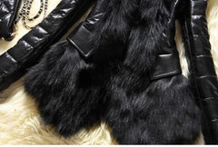 PU Leather Faux Fur Women Coat