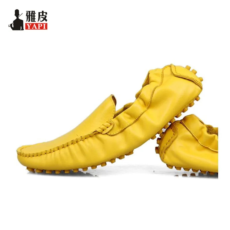 Summer Colors New Breathable Real Leather Casual SLIP-ON Green Shoes Men Driving Yellow Loafers