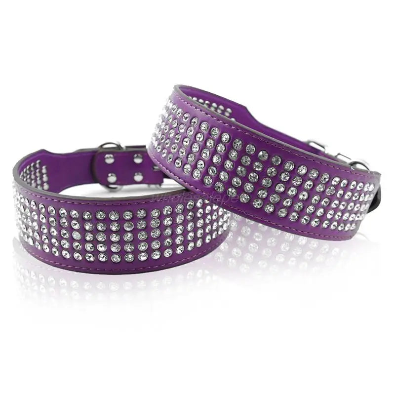 Rhinestone Leather Dog Collars Bling Diamante Crystal Studded Dogs Pet Collars