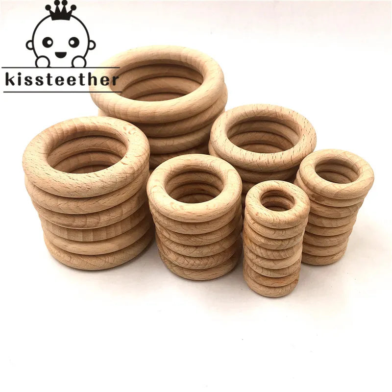 Nature Beech Wooden Ring Teether Baby  Wood Beads