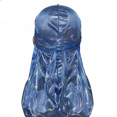 New Men's Colorful Sparkly Silky Durags Turban Bandanas Headwear Laser Men Silk DuRag