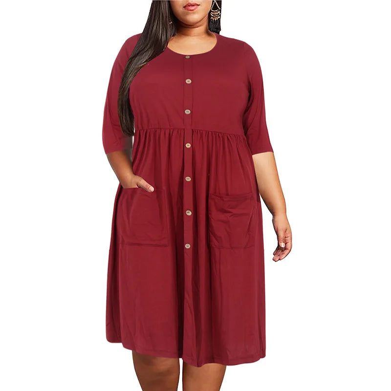 Summer Dress Loose pocket design solid plus size dresses women clothing dress