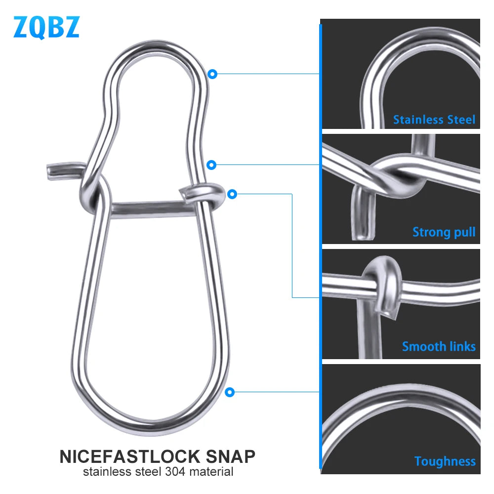 NiceFastlock Snap Fishing Barrel Swivel safety snap 12mm-33.5mm Swivel Snap 0#-8# fishing swivels