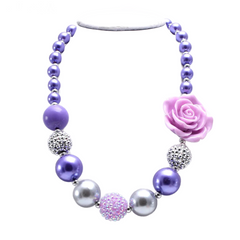 Charm Girls Purple chunky flower beads necklace for kids