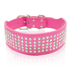 Rhinestone Leather Dog Collars Bling Diamante Crystal Studded Dogs Pet Collars