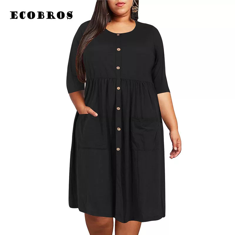 Summer Dress Loose pocket design solid plus size dresses women clothing dress