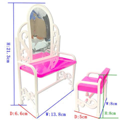 NK 1 Set Kid's Play Toys Plastic Makeup Table Hanger Comb Chair Dollhouse Furniture For Barbie Doll Accessories Girl Gift Toy