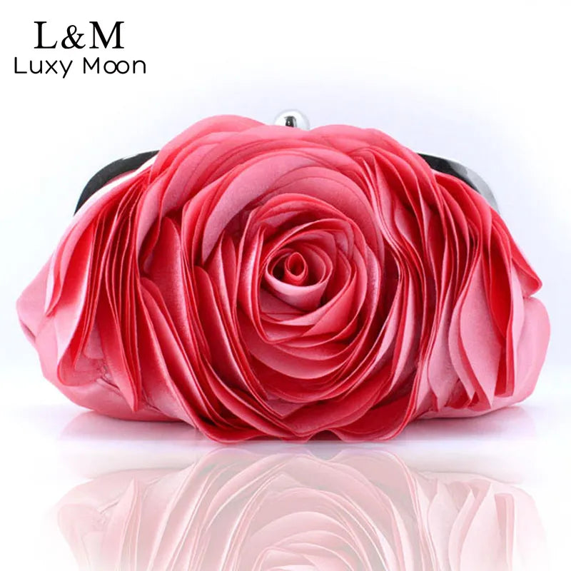 Vintage Ladies Floral Evening Bag Woman Fashion Rose Flower Chain Hand Bag