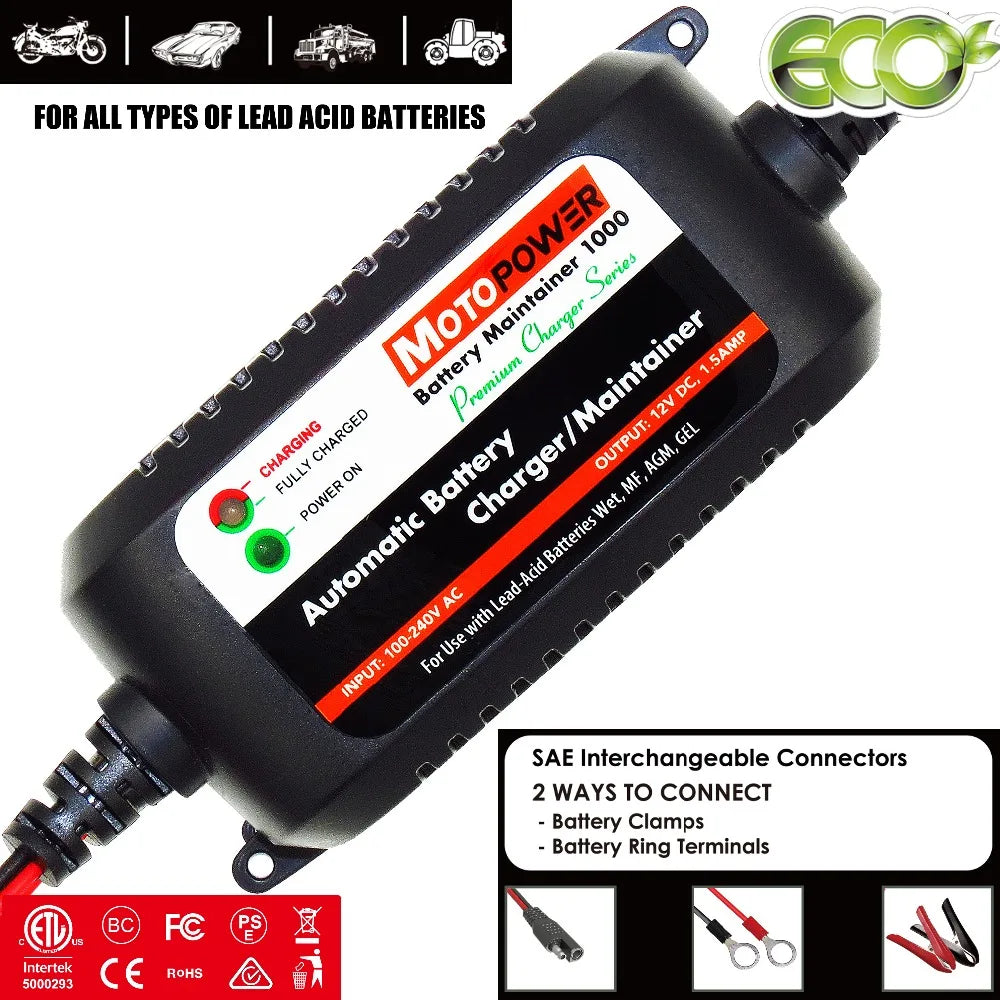 MOTOPOWER 12V 1.5A Fully Automatic Smart Battery Charger Maintainer for Car