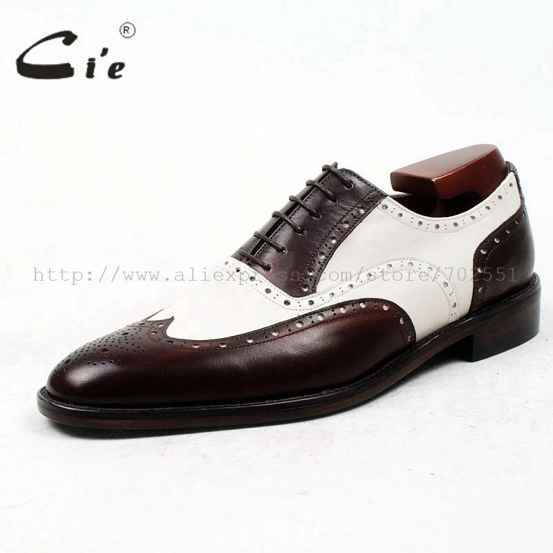 brown white bespoke men shoe custom handmade 100%genuine calf leather