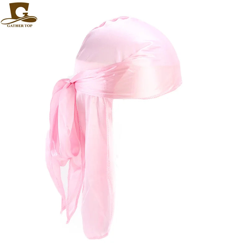 Durag Long Tail Silky Scarf Muslim  Pirate Hat Durag Chemo Caps Skull Hat Turban hair band