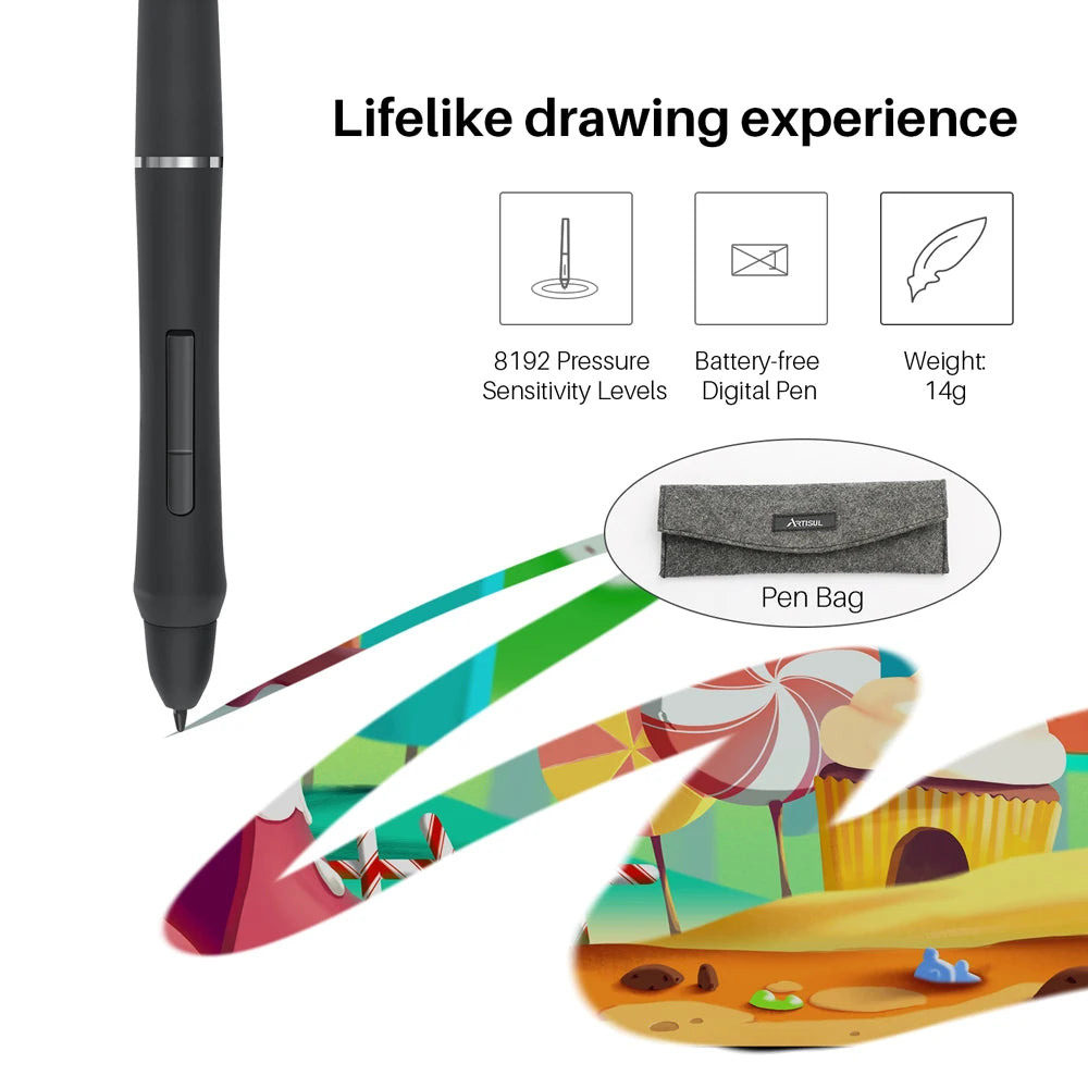 Artisul D16 15.6 inch Graphic Tablet for Drawing with 8192 Levels Battery-Free Pen Digital Pen Display Monitor with Express Keys