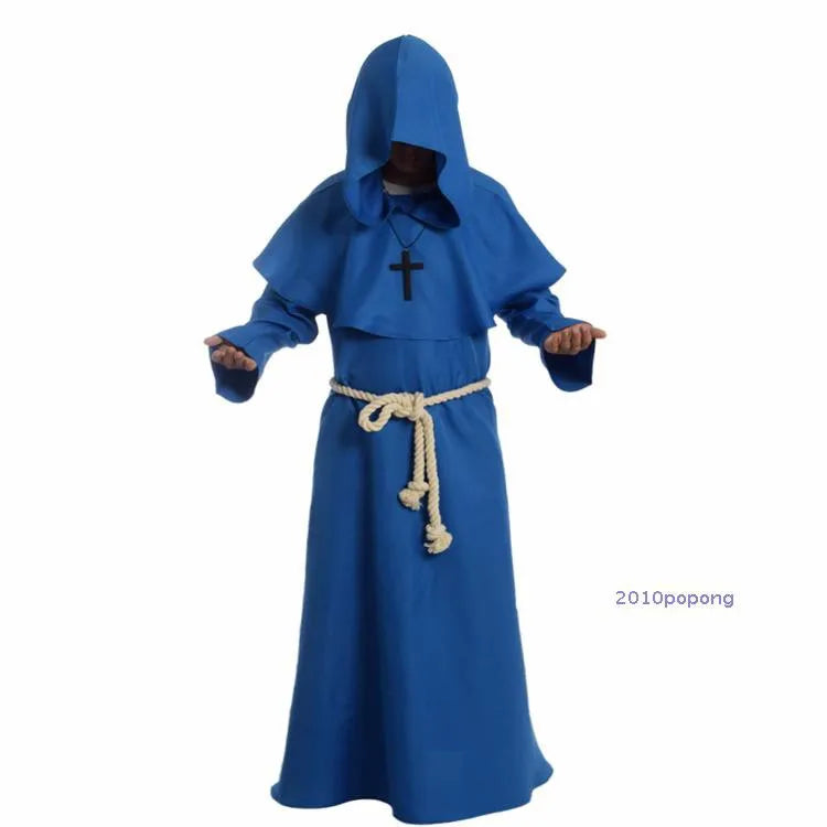 Free shipping Monk Hooded Robes Cloak Cape Friar Medieval Renaissance Priest Men Costume COS