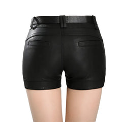 PU Leather Shorts Lady's Mid-Waist Short