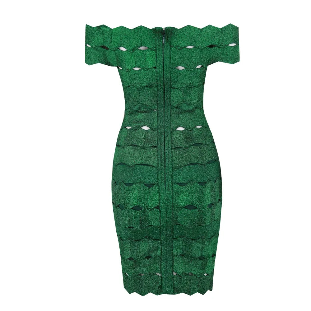 Shoulder Hollow Out Mini Dress Vestidos Bodycon Bandage Green Dress Women