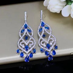 Women Jewelry Noble Green Cubic Zircon Long Drop Bridal Wedding Chandelier Earrings for Brides