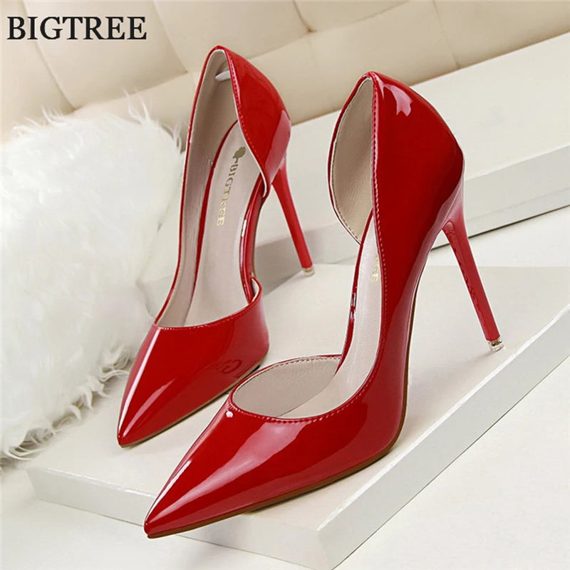 BIGTREE Shoes New Patent Leather Woman Pumps Pointed Stiletto Fashion Women Work Shoes