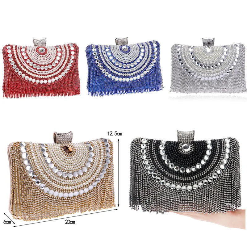 Diamonds Beaded Metal Evening Bags Chain Shoulder Messenger Purse Evening Bags For Wedding Bag