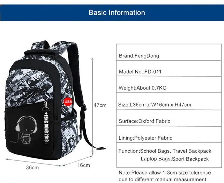 Boys school bags waterproof large backpack for teenagers