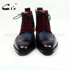 navy wine100%genuine calf leather boot handmade bespoke leather lacing men ankle boot