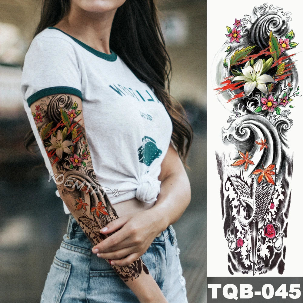 Large Arm Sleeve Tattoo Wave Waterproof Temporary Tattoo Sticker