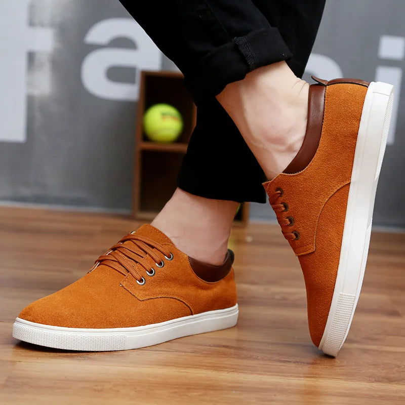 Men Flats Shoes Male Leather Casual Breathable Shoes Lace-Up