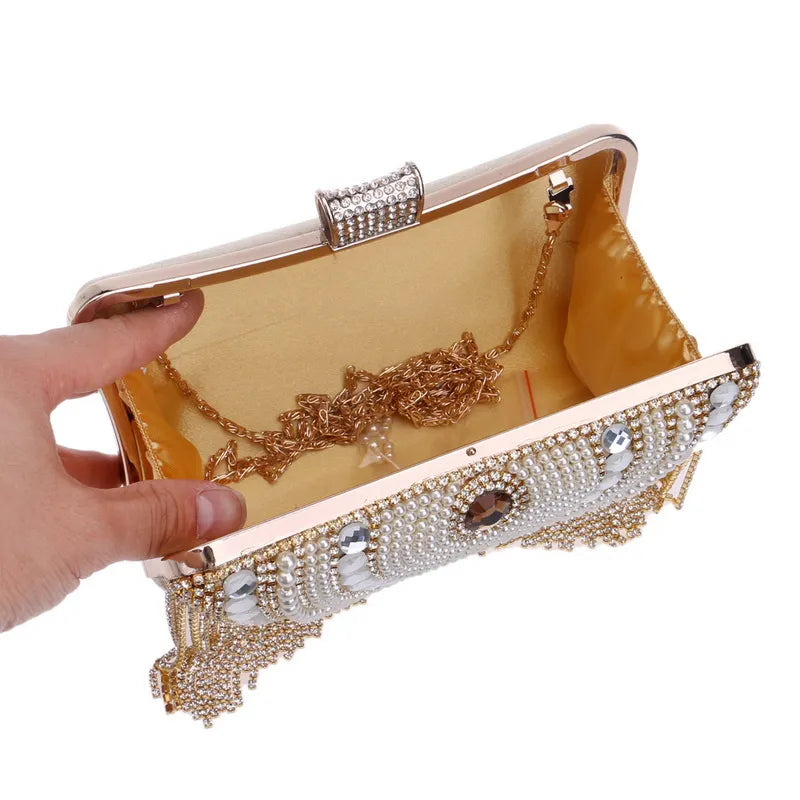 Diamonds Beaded Metal Evening Bags Chain Shoulder Messenger Purse Evening Bags For Wedding Bag