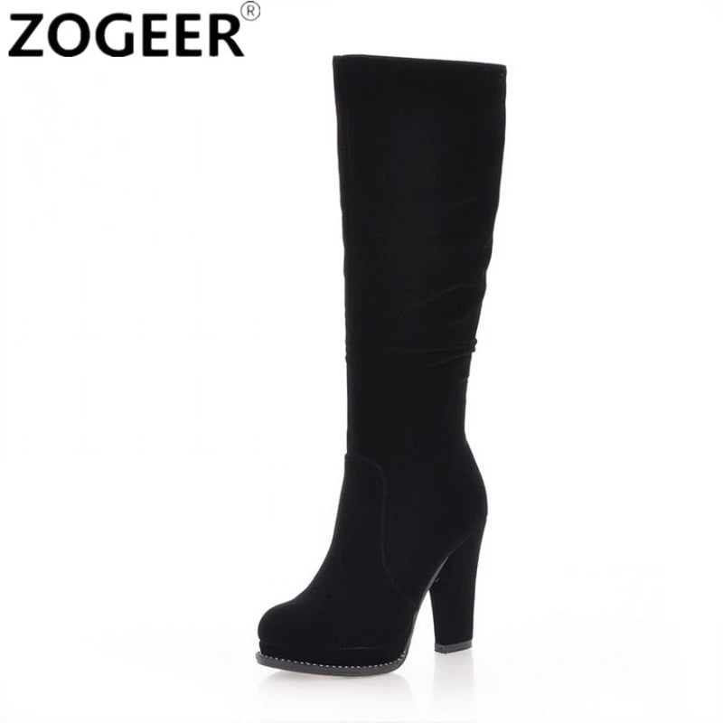 Women's Winter High Boots Fashion Flock Knight Knee High Boot Women