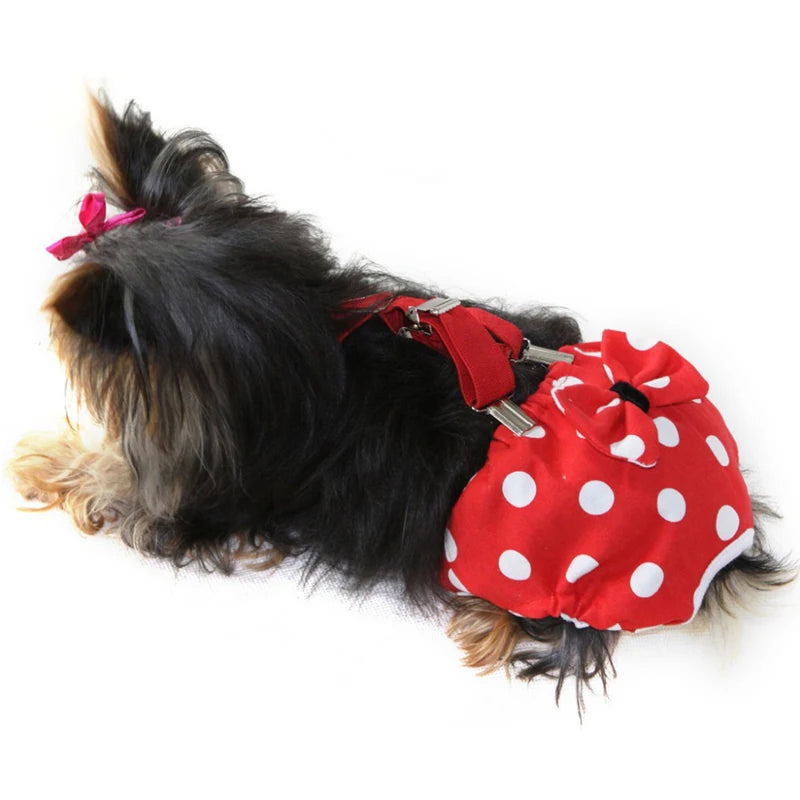 Red Dots Pet Dog Panties Strap Sanitary Adjustable Medium Small Underwear Diapers