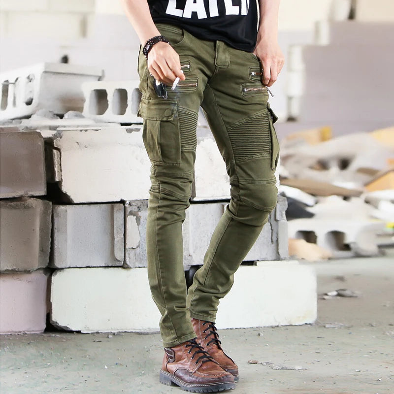 Green Black Biker jeans