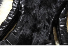 PU Leather Faux Fur Women Coat