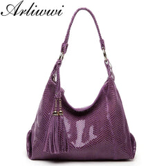 Cow Leather Lady Crossbody Tassel Handbags Shiny Snake Embossed Shoulder Tote Bags For Women GY11