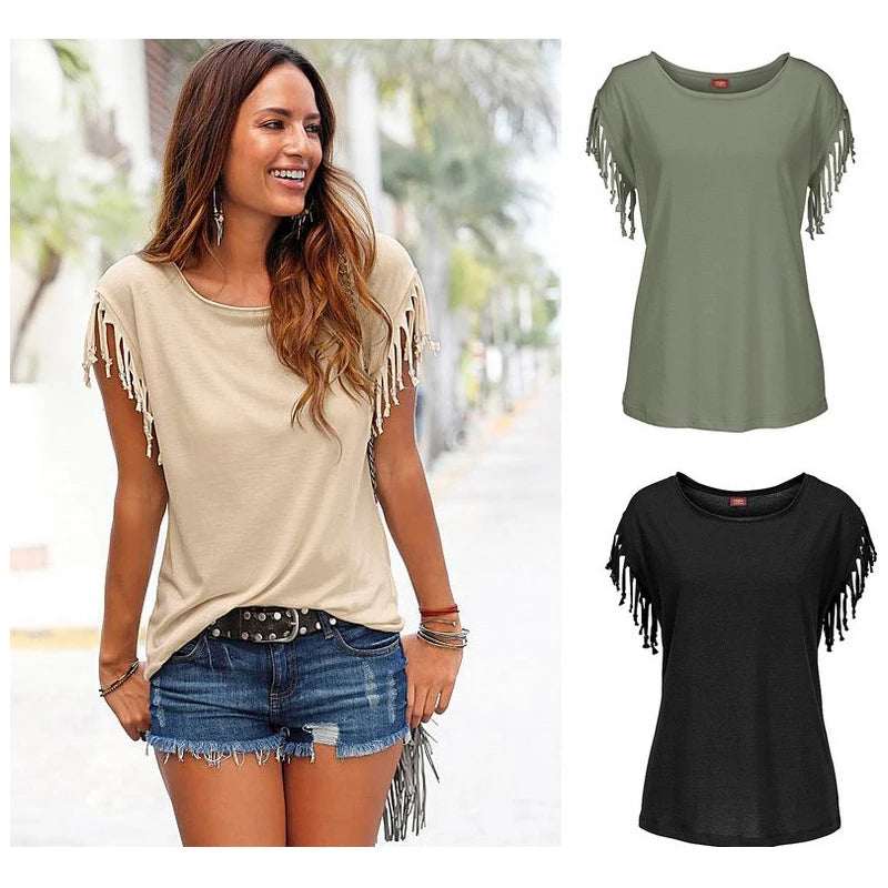 T-Shirt O-Neck Tassel