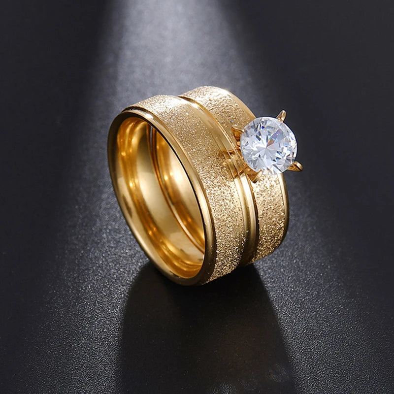 Rings for Couples Gold Color Titanium Stainless Steel Romantic Ring