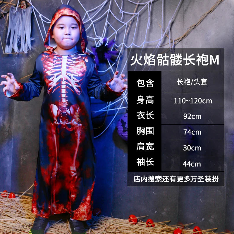 Flame Skeleton Robe Boy magic suit Christmas Party Dress Up Items Halloween Fancy cosplay Dress child costume