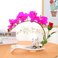 Butterfly Orchid Artificial Flowers Set Fake Flower Ceramic Vase