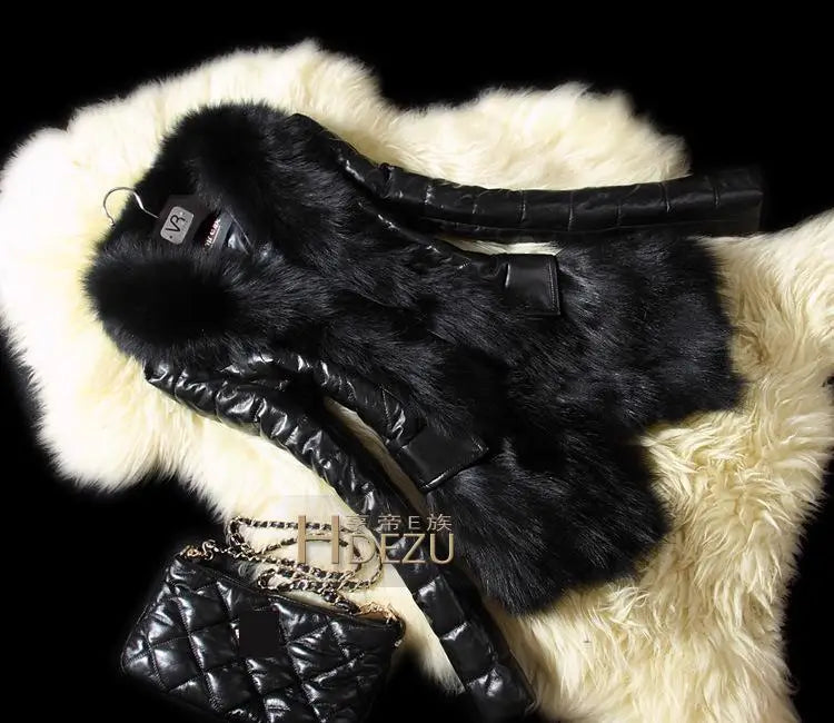 PU Leather Faux Fur Women Coat