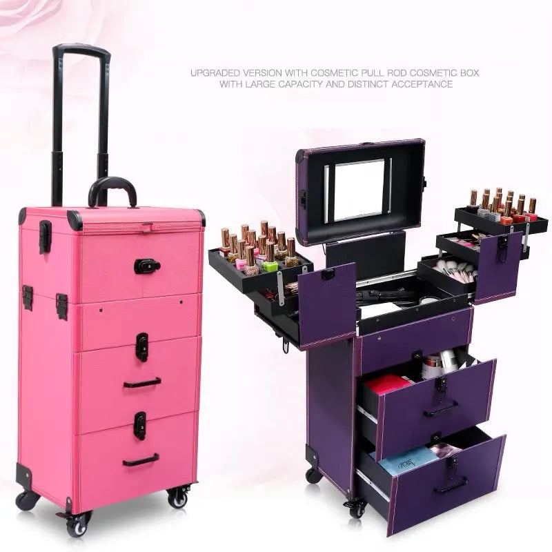 Makeup Toolbox,Multi-layer Beauty Tattoo Trolley Suitcase