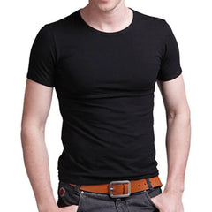 Brand New Men's T Shirt Pure Color Lycra Cotton Short Sleeved T-Shirt Male Round Neck Tops Cotton Bottoming Shirt