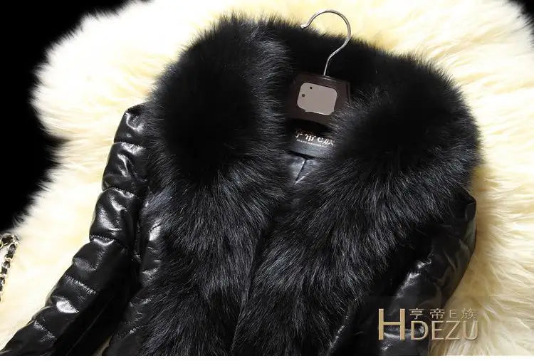 PU Leather Faux Fur Women Coat