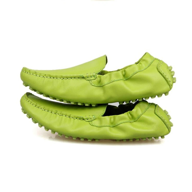 Summer Colors New Breathable Real Leather Casual SLIP-ON Green Shoes Men Driving Yellow Loafers