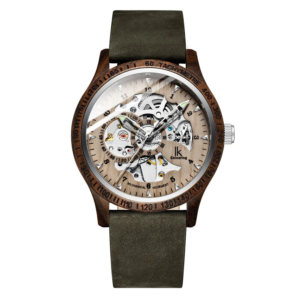 Men Watch Fashion Casual Wooden Case Crazy Horse Leather Strap