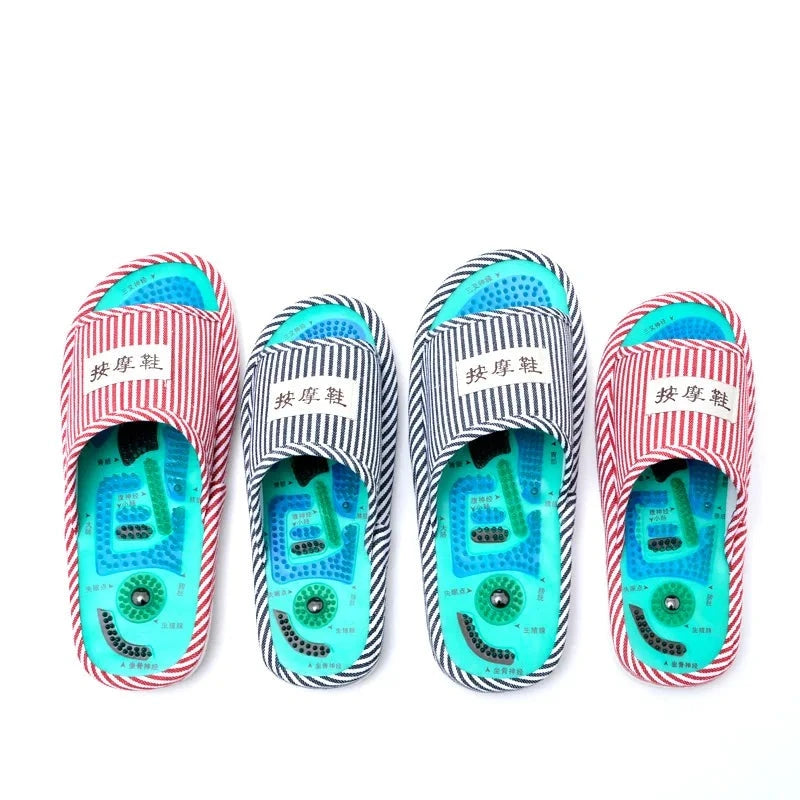 Blue Stripe Health Care Taichi Foot Massage Slippers With Magnet