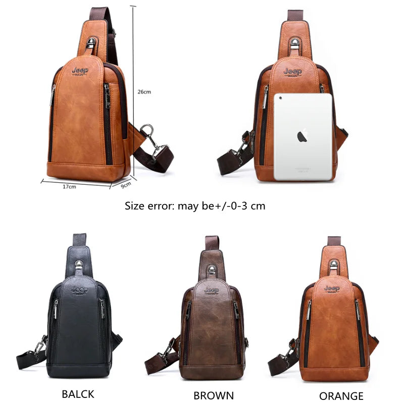 Travel Hiking Messenger Shoulder Bags Men's Large Capacity Sling Crossbody Bag Solid Men Leather Bag