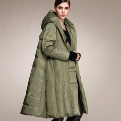 Hooded Cloak Style Long Down Jacket