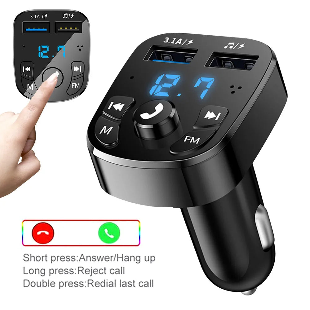 Wireless Car Charger Bluetooth FM Transmitter Audio Dual USB MP3 Player Radio Handsfree Charger 3.1A Fast Charger Car Accessories