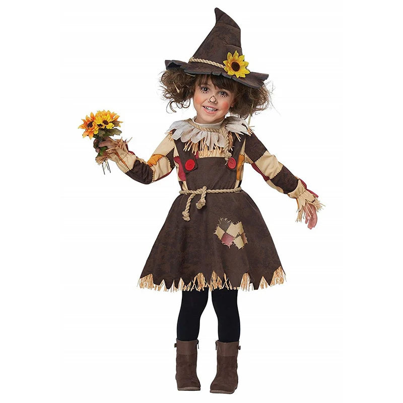 Girl Boy Scarecrow Tin Man Costume Magic Castle Wizard Witch Fairy Tale Book Week Cosplay Fancy Party Dress Halloween